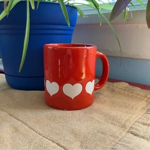 Vintage West Germany Waechtersbach red ceramic mug with white hearts